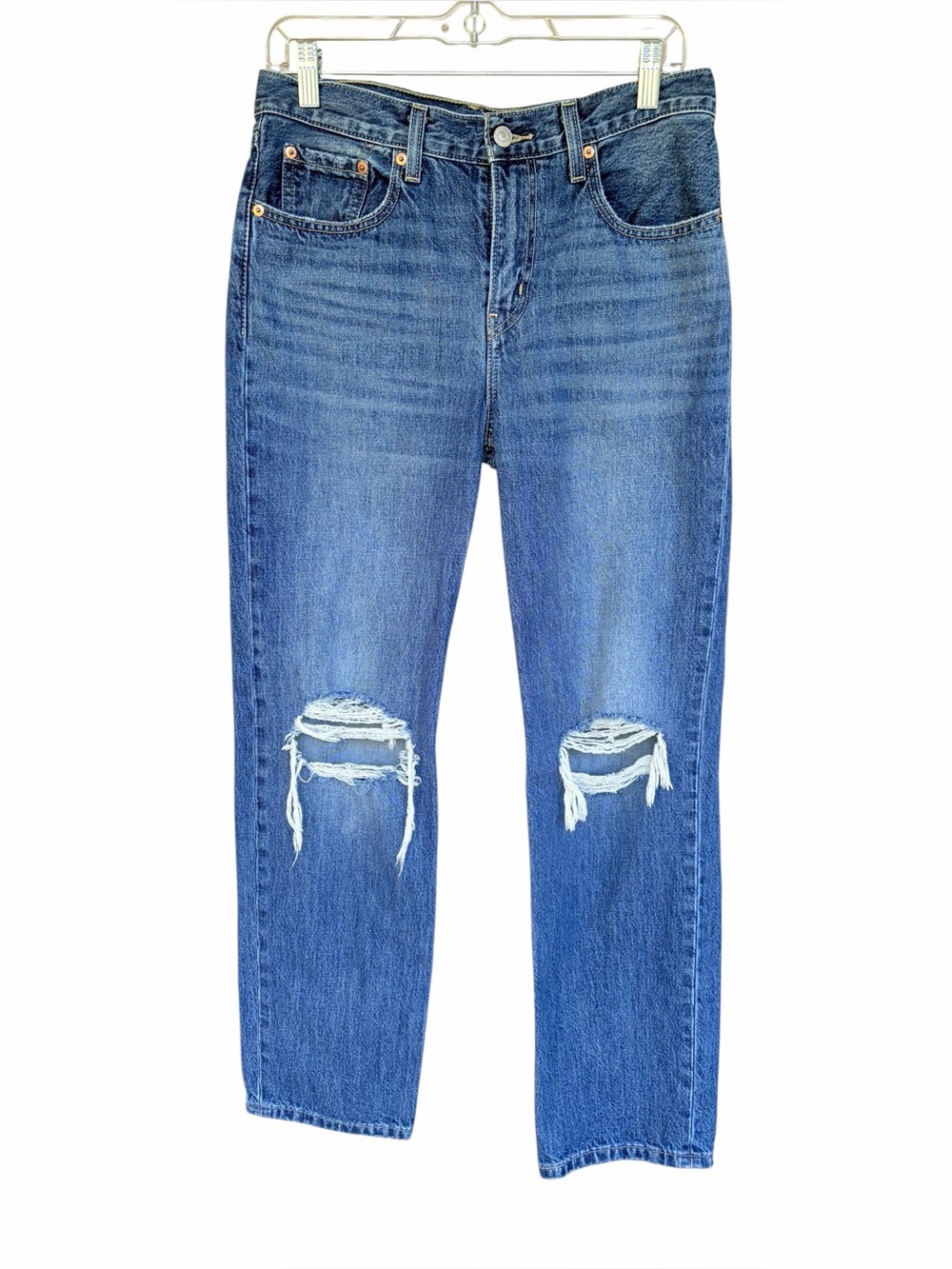 Levi’s Low Pro Straight “Busted Knee” Distressed Women’s Jeans